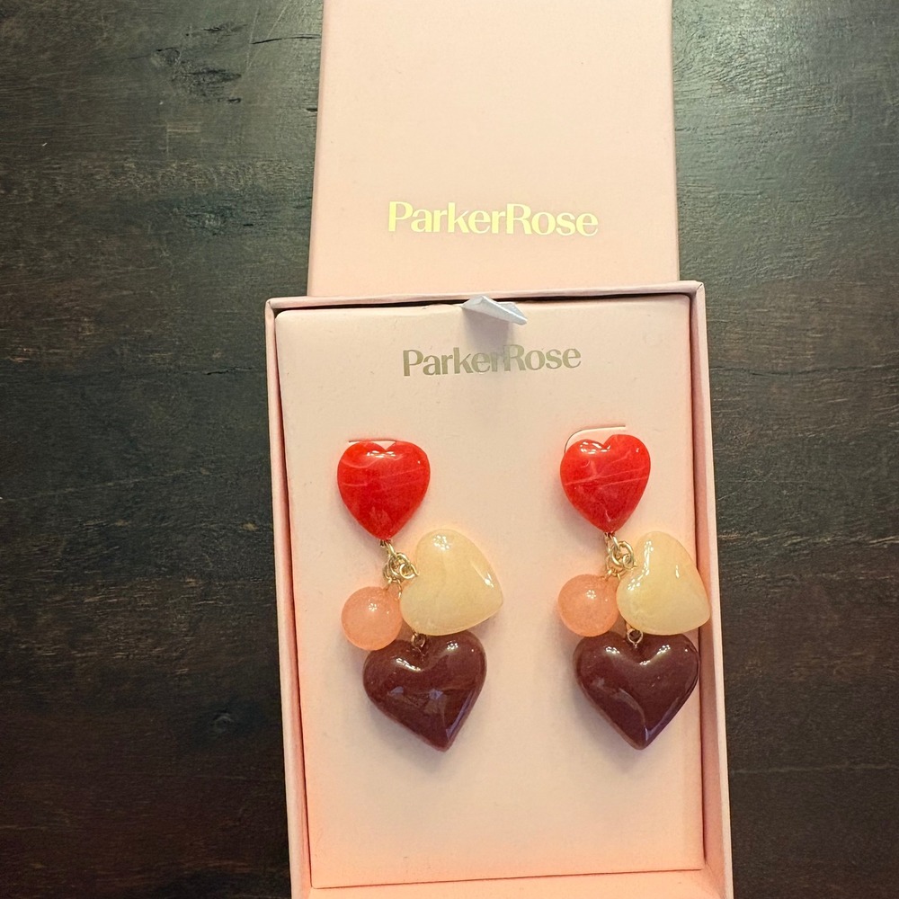 ParkerRose Heart Dangle Earrings Red Pink Burgundy Resin Drop Statement Jewelry